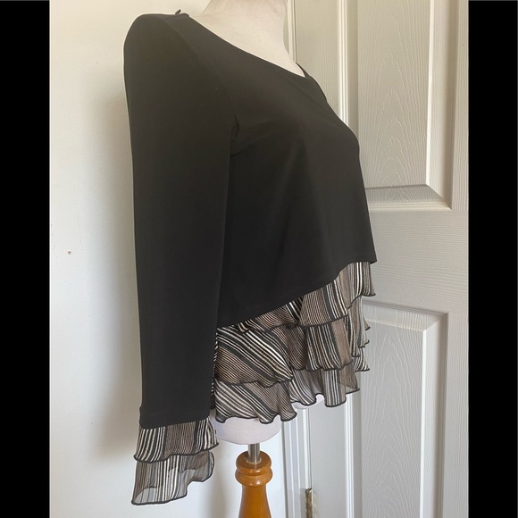 Joseph Ribkoff Black/Gold Ruffle Trim Top - Picture 4 of 10